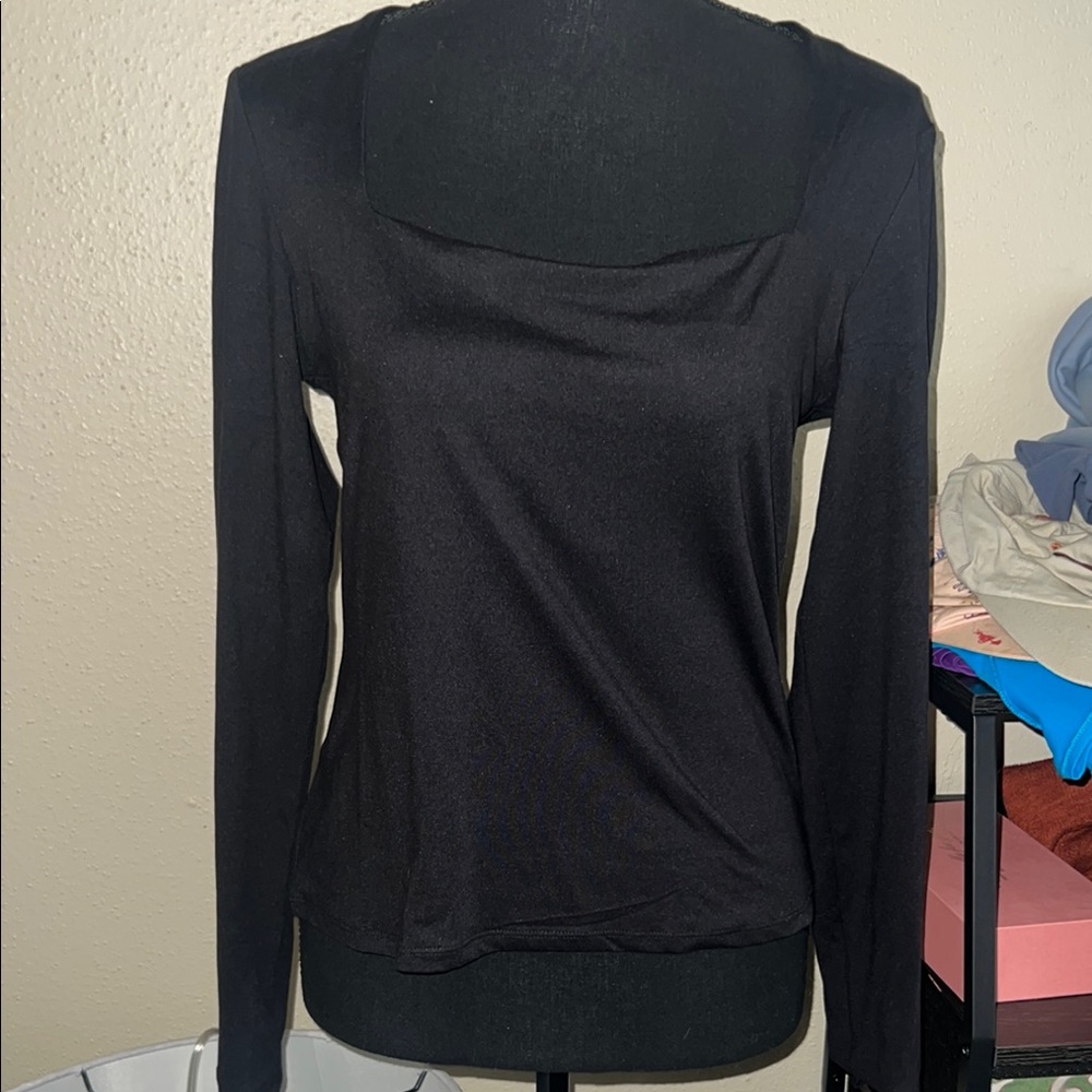 H&M Black Fitted Long Sleeve Blouse